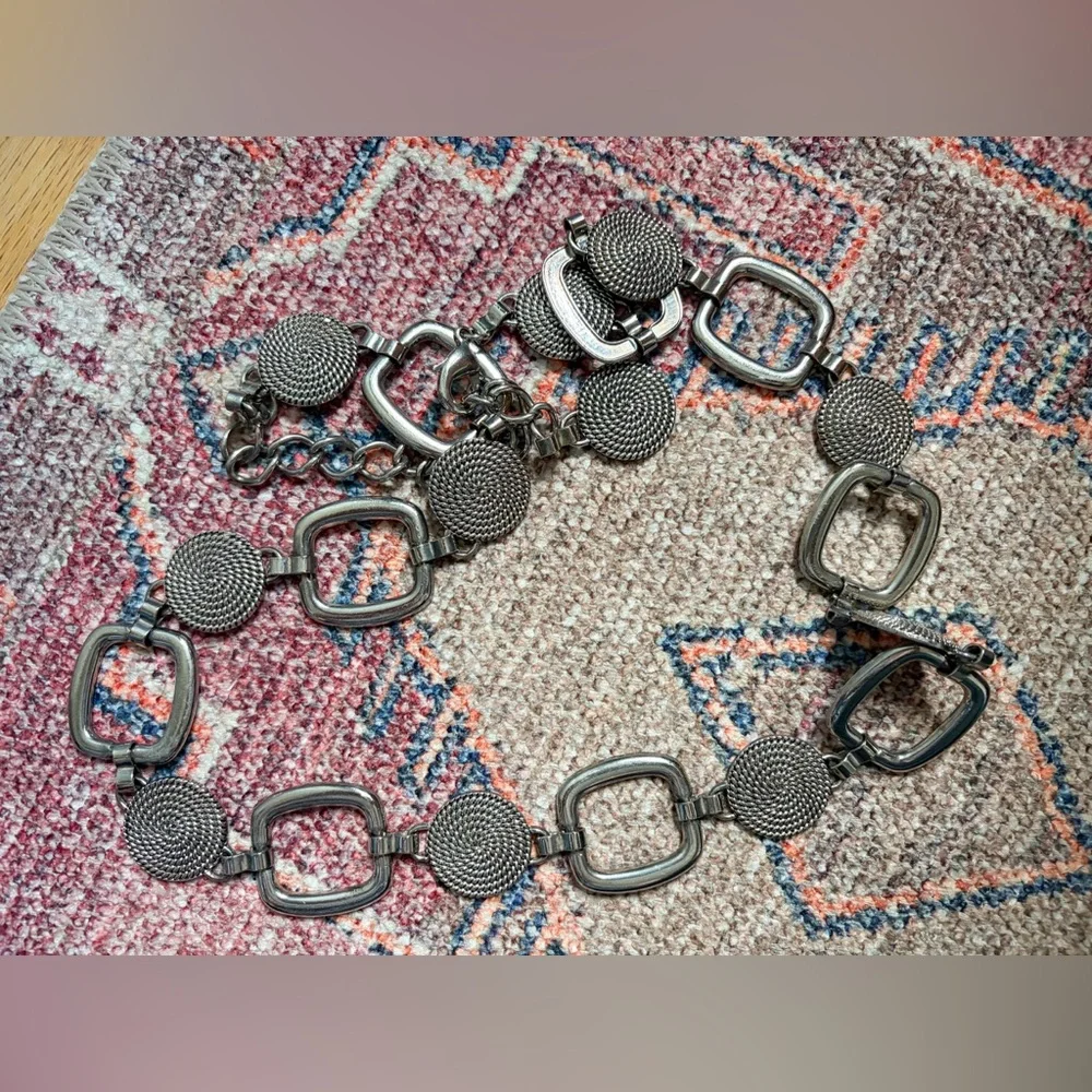 Vintage Silver-Tone Geometric Chain Link Belt